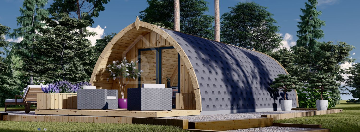 Caseta de jardín de madera BRETA con un dormitorio con dos camas (44 mm), 4x8 m, 32 m² visualization 1