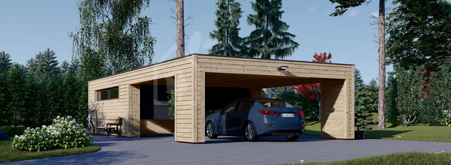 Garaje de madera doble SILVIA F (34 mm + revestimiento), 6x6 m, con cochera (justo enfrente) 6x6 m visualization 1