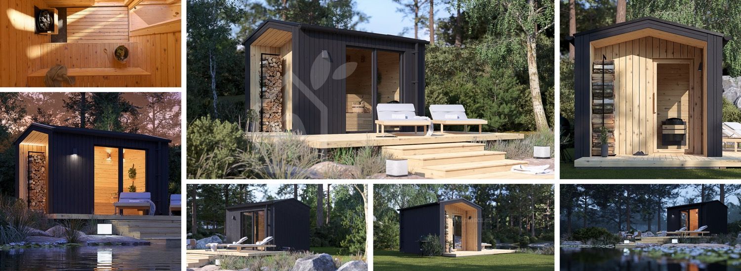 Sauna de exterior SERENE (34 mm + revestimiento), 3.3x2.5 m, 4.95 m² visualization 1