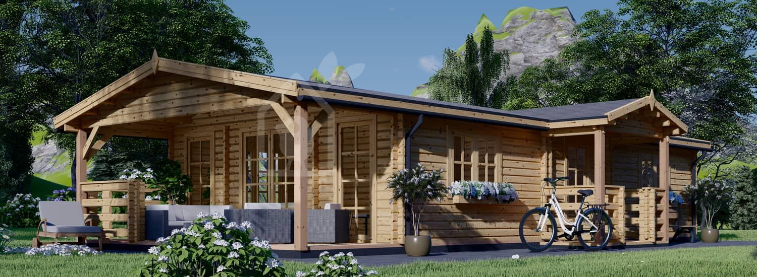 Casa de madera para vivir DONNA (Aislada PLUS, 44+44 mm), 63 m² + 11.5 m² porche visualization 1