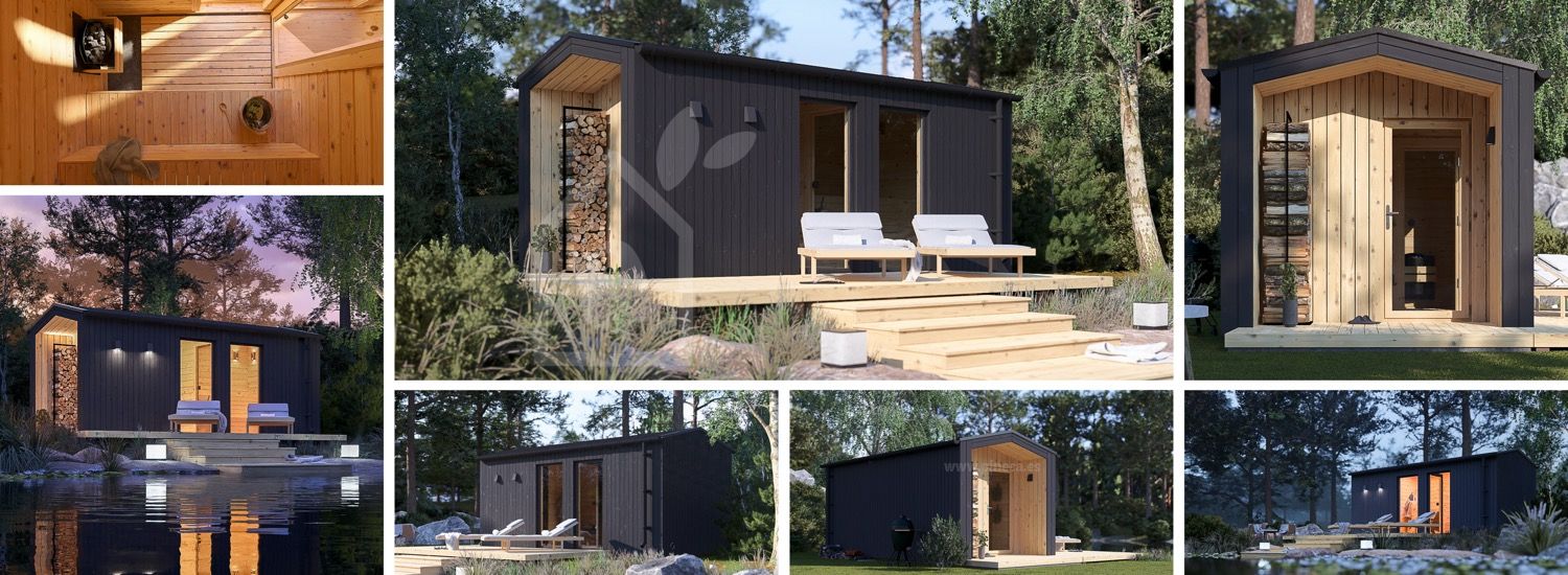 Sauna de exterior SERENE (34 mm + revestimiento), 5.3x2.5 m, 5 m² visualization 1