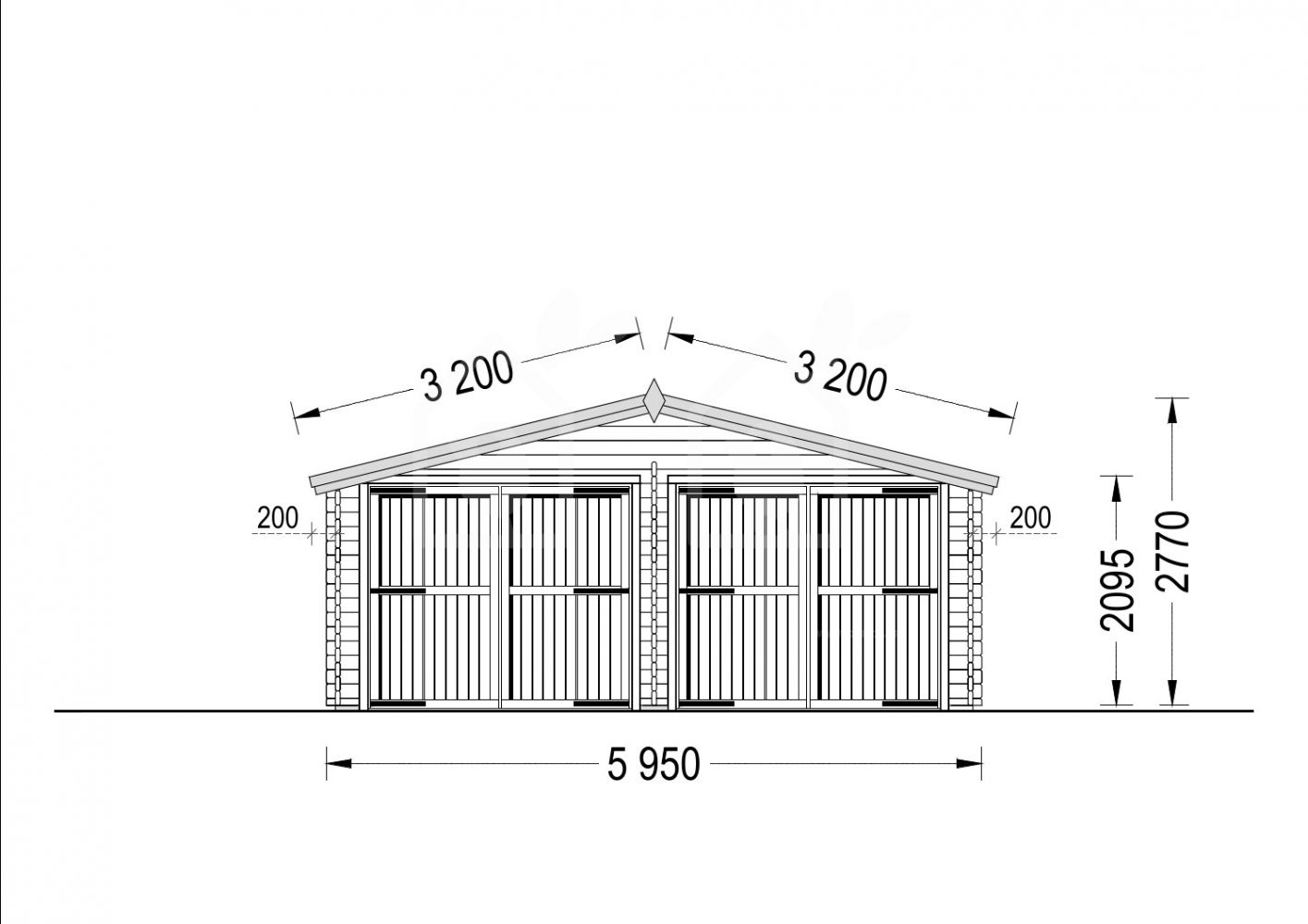Garaje de madera DOBLE (44 mm), 6x6 m, 36 m²