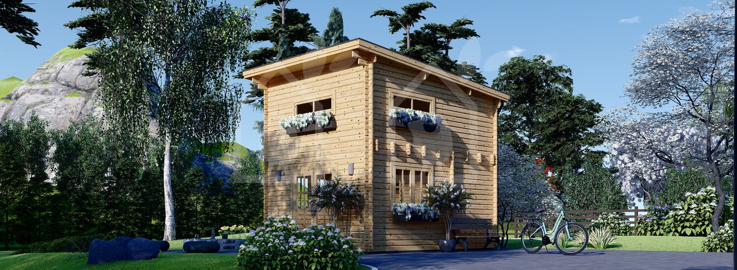 Case de madera de tejado plano con mezzanine AVIGNON F (Aislada PLUS, 44+44 mm), 20 m² + 16 m² visualization 1