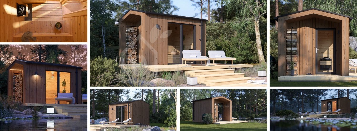 Sauna de exterior SERENE (34 mm + revestimiento), 3.3x2.5 m, 4.95 m² visualization 1
