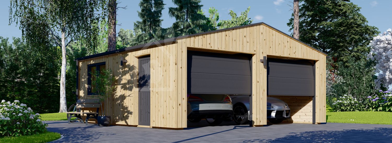 Garaje de madera doble SILVIA DUO (34 mm + revestimiento), 6x6 m, 36 m² visualization 1