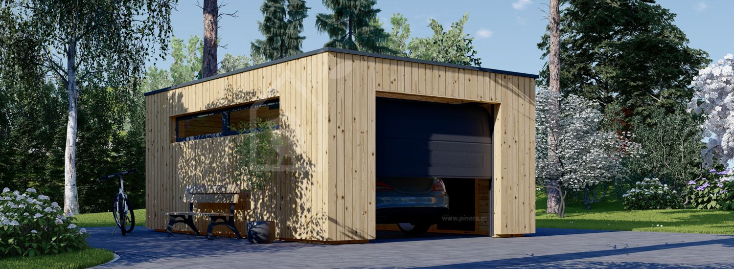 Garaje de madera de techo plano SILVIA F (34 mm + revestimiento), 4x6 m, 24 m² visualization 1