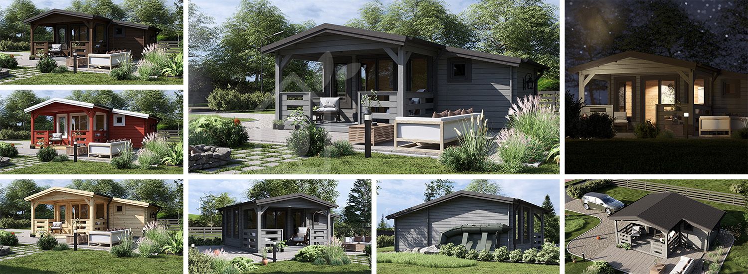 Caseta de madera de jardín ISLA (44 mm), 6x5 m, 18 m² + 7 m² porche visualization 1