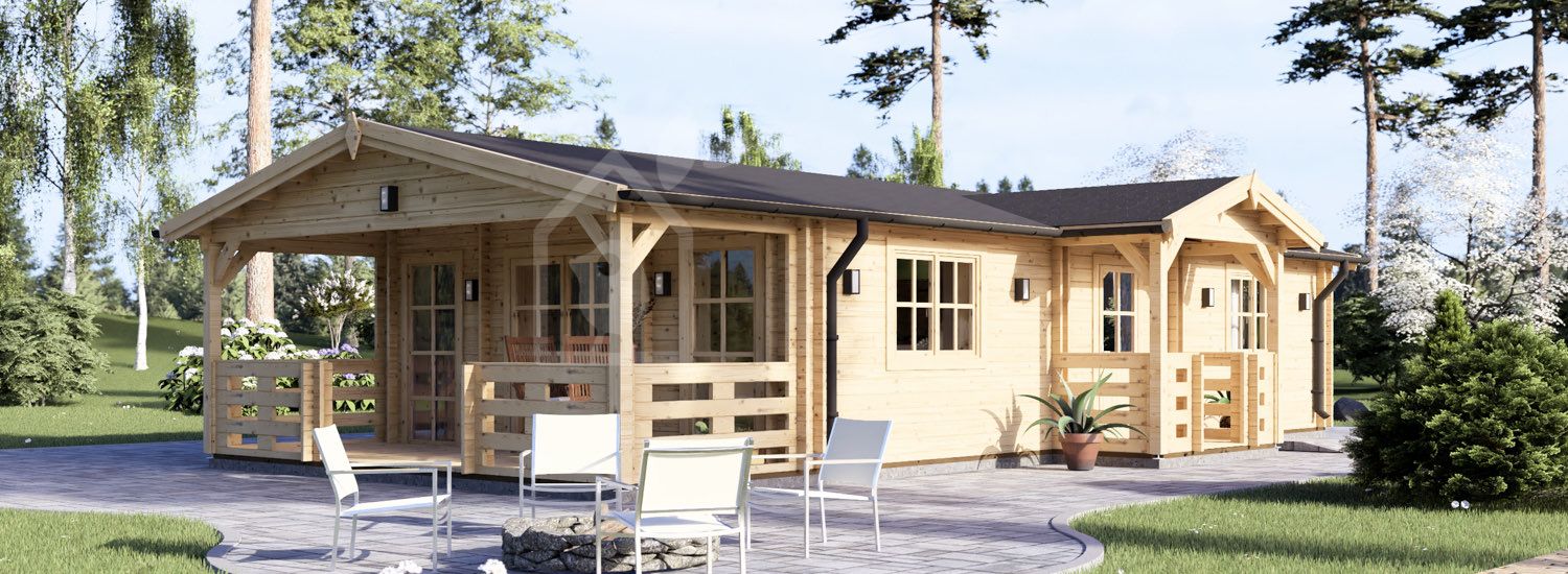 Casa de madera con porche DONNA S (44+44 mm), 63 m² + 11.5 m² porche visualization 1