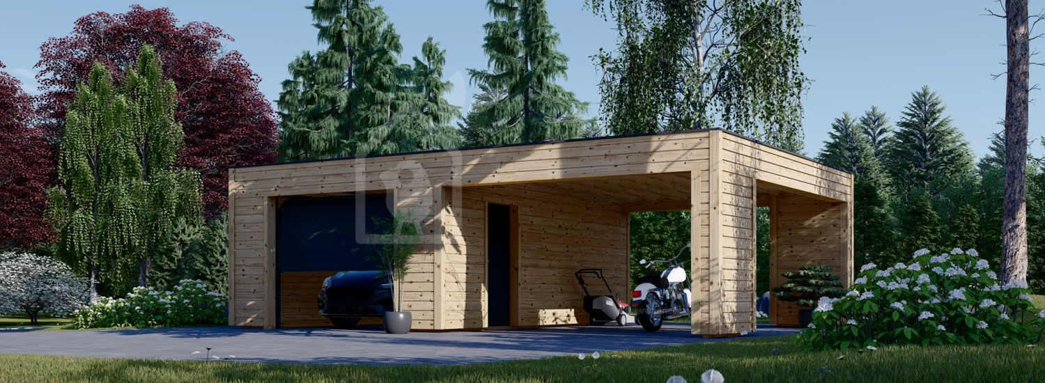 Garaje de madera SILVIA F (34 mm + revestimiento), 4x6 m, con cochera 4x6 m visualization 1