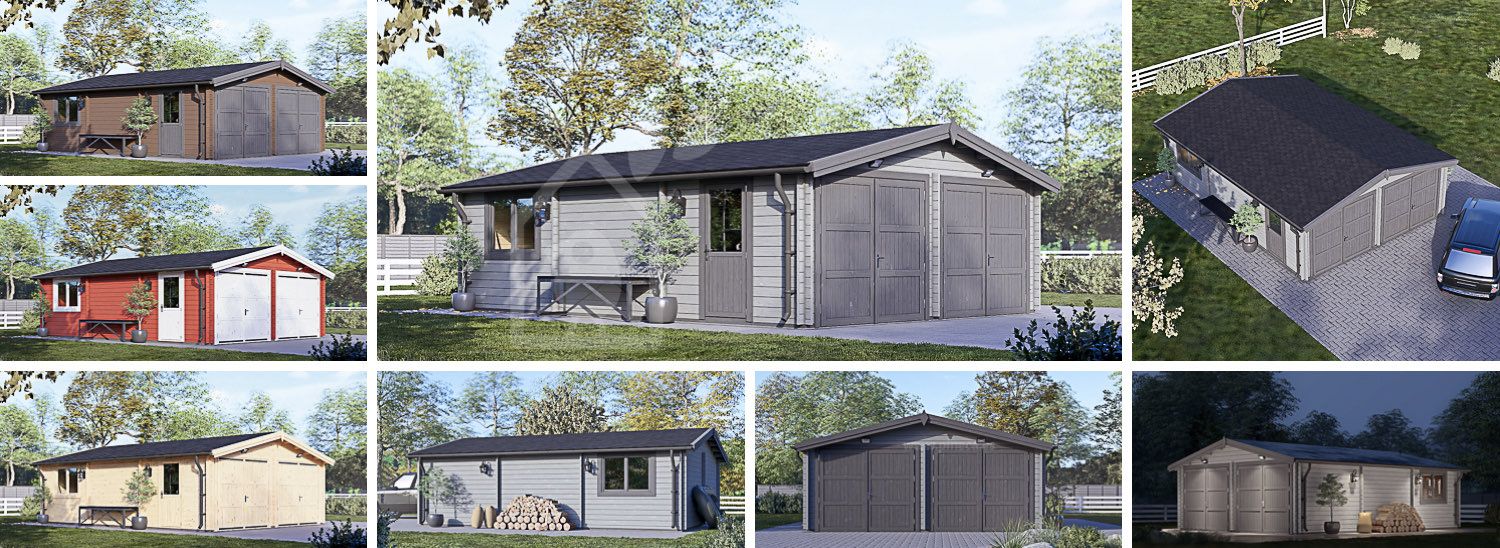 Garaje de madera CLASSIC DUO (44 mm), 6x8 m, 48 m² visualization 1