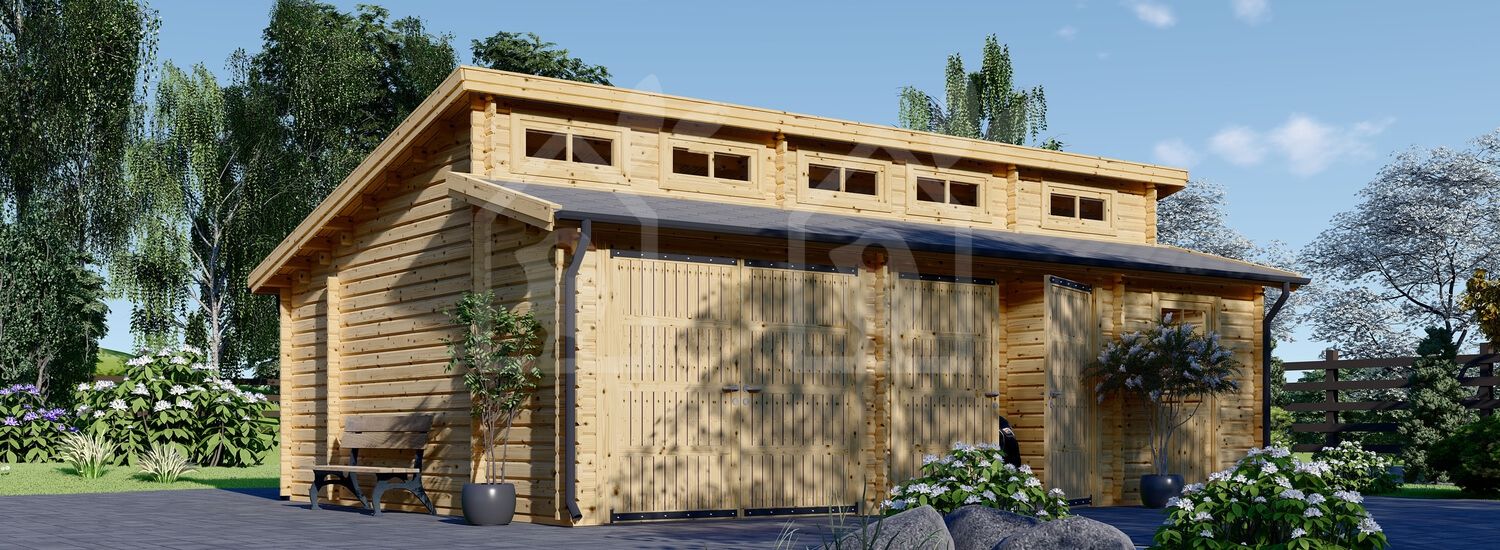 Garaje de madera doble TWIN DUO (44 mm), 8x6 m, 48 m² visualization 1