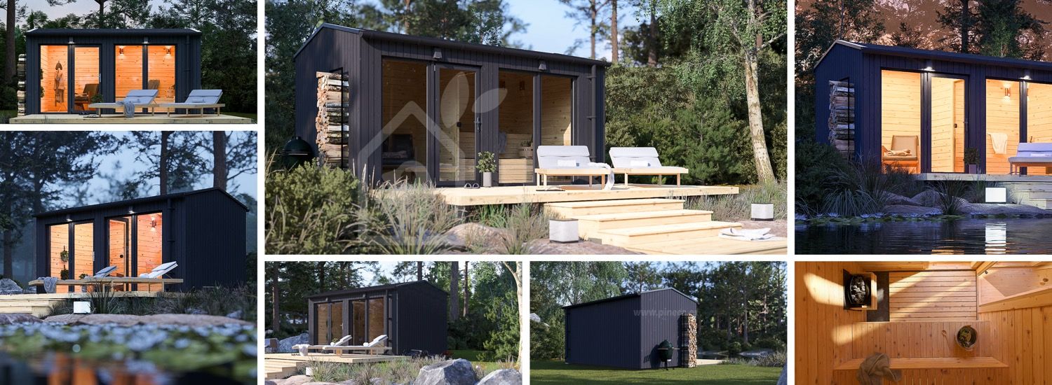 Sauna de exterior SERENE (34 mm + revestimiento), 4.5x2.5 m, 5 m² visualization 1