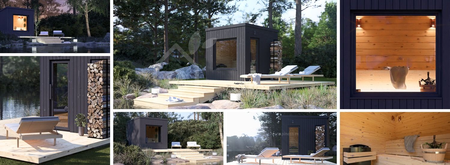Sauna de exterior OKO (34 mm + revestimiento), 2.3x2.3 m, 4.1 m² visualization 1