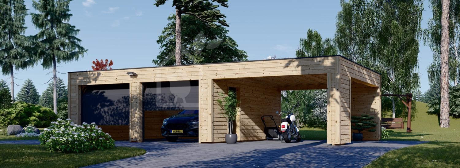 Garaje de madera doble SILVIA F (34 mm + revestimiento), 6x6 m, con cochera 4x6 m visualization 1