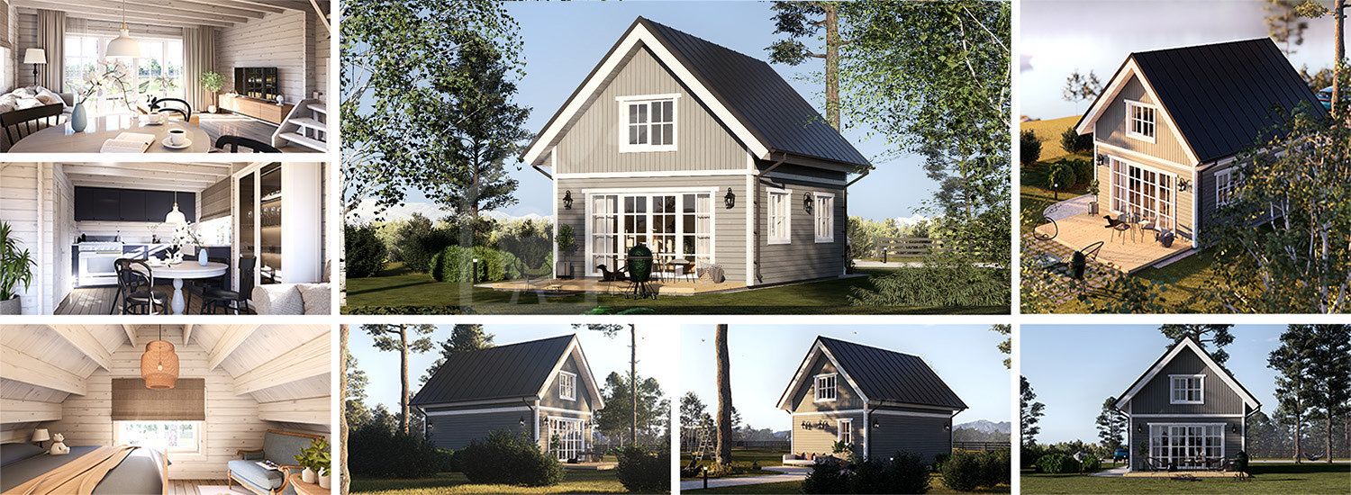 Casa de madera para vivir KARINA RV (Aislada PLUS, 44 mm + revestimiento), 46 m² visualization 1