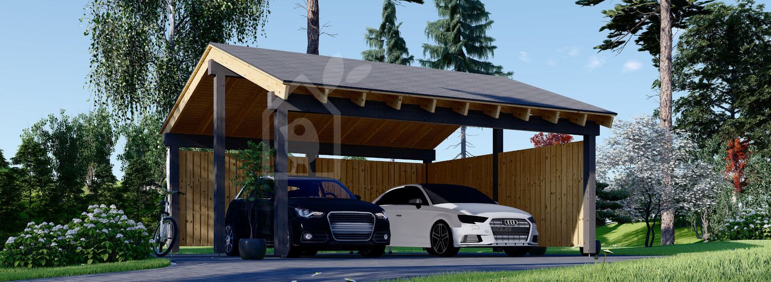 Cochera de madera double LUNA DUO, 6x6 m, con pared en forma de L visualization 1
