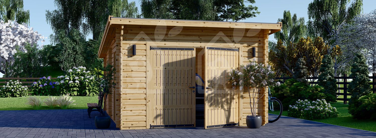 Garaje de madera de techo plano MODERN (44 mm), 3.6x5.4 m, 20 m²