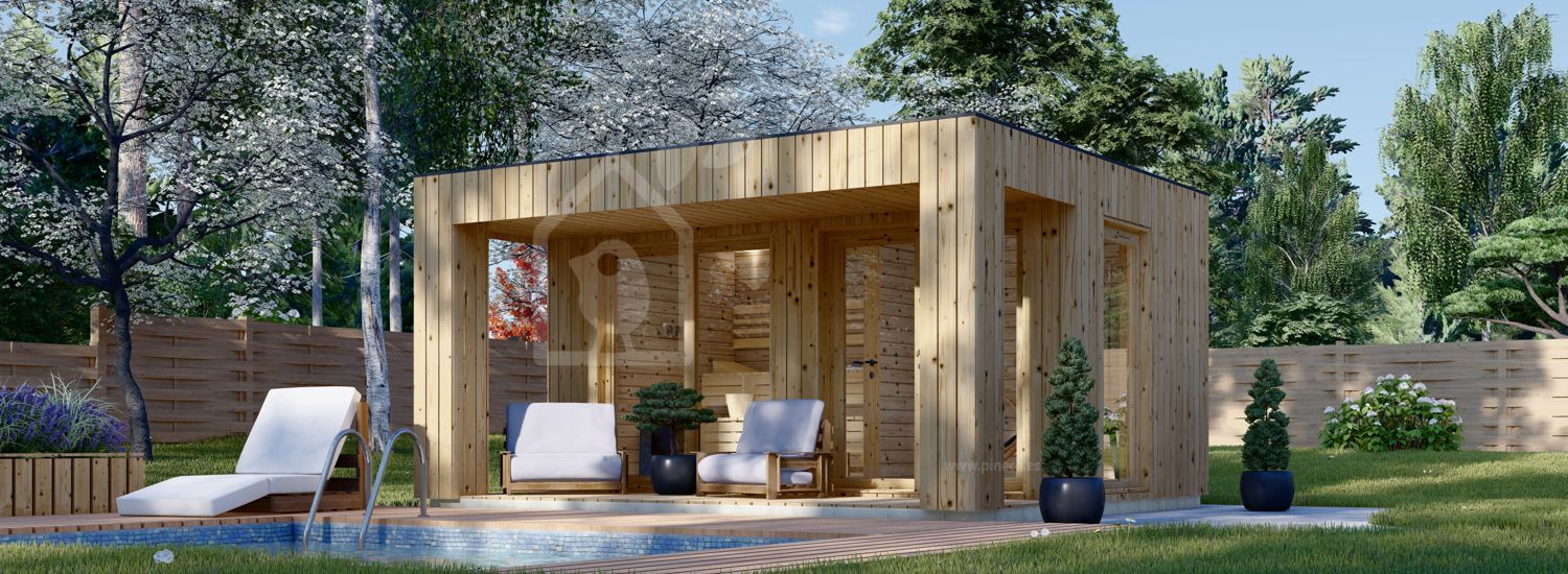 Sauna de exterior con vestuario DELLA (34 mm + revestimiento), 4,6 x 2,6 m, 9,3 m², terraza de 6,7 m² visualization 1