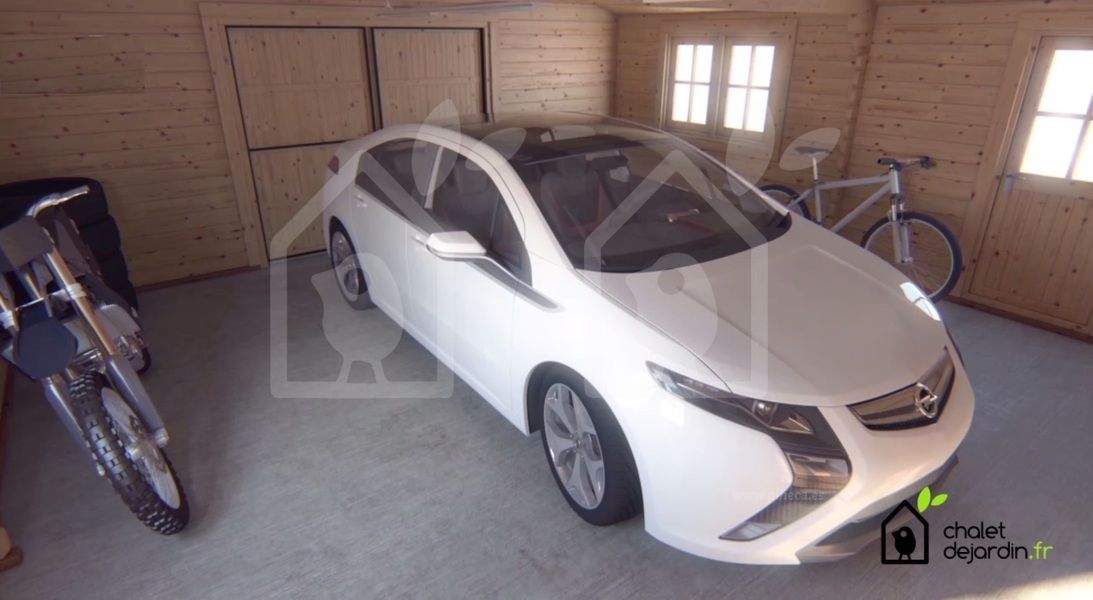 Garaje de madera de tejado plano DOBLE MODERN (44 mm), 6x6 m, 36 m²