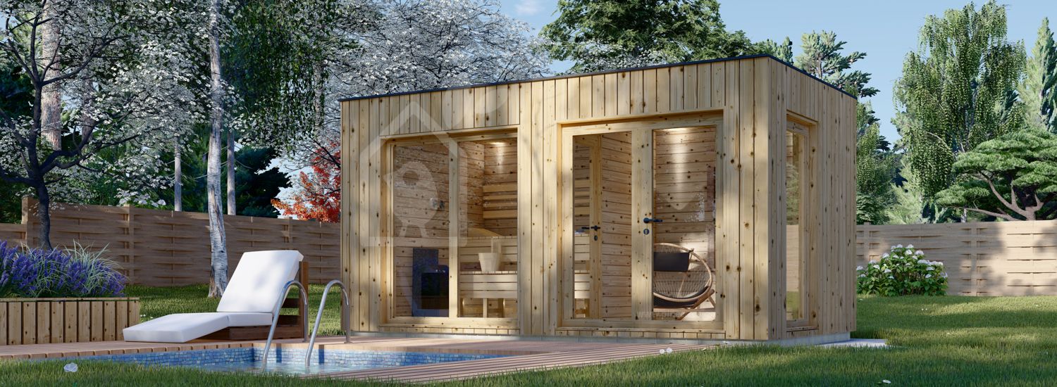 Sauna de exterior con vestuario DELLA (34 mm + revestimiento), 4,6 x 2,6 m, 9,3 m² visualization 1