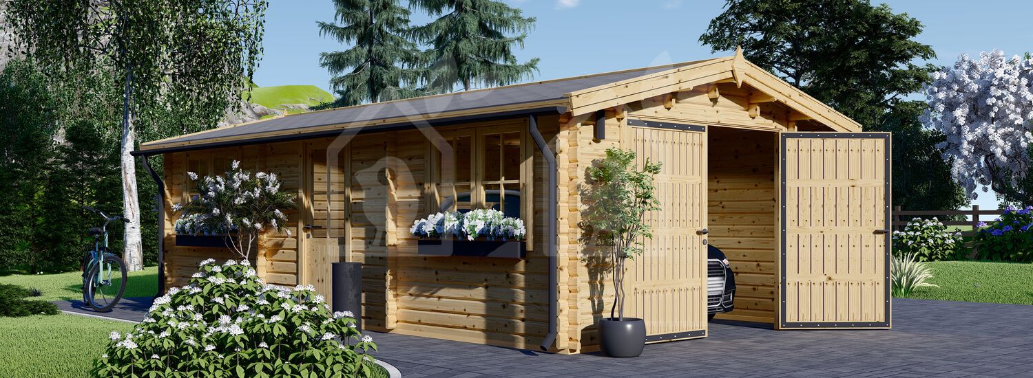 Garaje de madera CLASSIC (44 mm), 4x7.5 m, 30 m² visualization 1