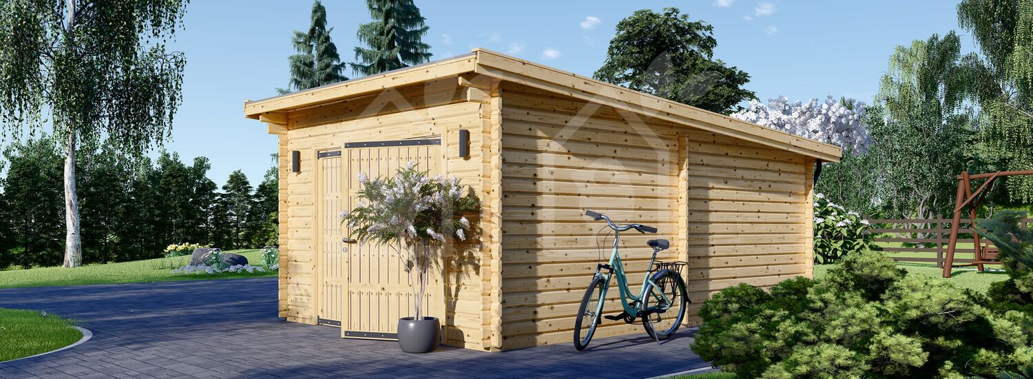 Garaje de madera de techo plano MODERN (44 mm), 3.6x5.4 m, 20 m²