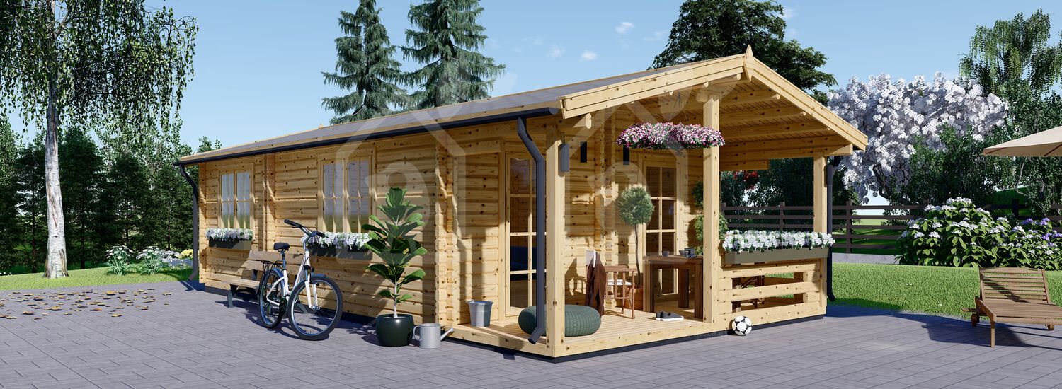 Casa de madera para vivir con porche ARGO (Aislada PLUS, 44+44 mm), 5x9 m, 35 m² + 8m² visualization 1