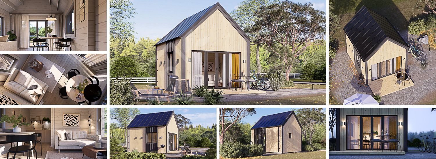 Casa de madera para vivir SALLY RV (Aislada PLUS, 44 mm + revestimiento), 20 m² visualization 1