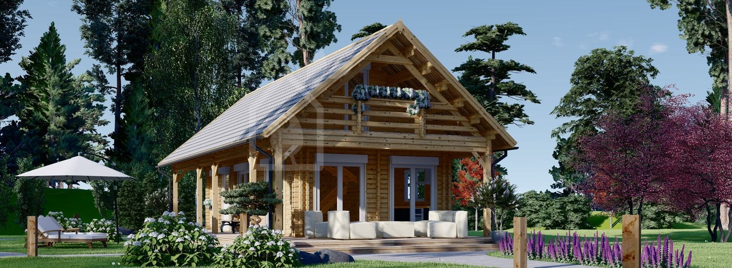 Casa de madera con porche AURA S (44+44 mm), 100 m² + 35 m² visualization 1