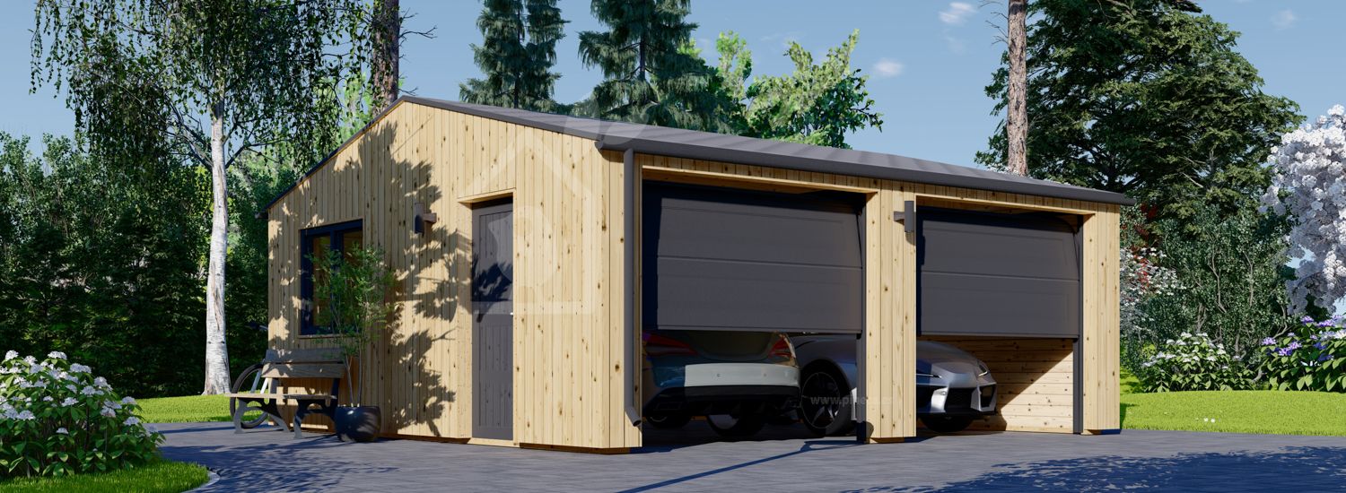 Garaje de madera doble SILVIA DUO ALT (34 mm + revestimiento), 6x6 m, 36 m² visualization 1