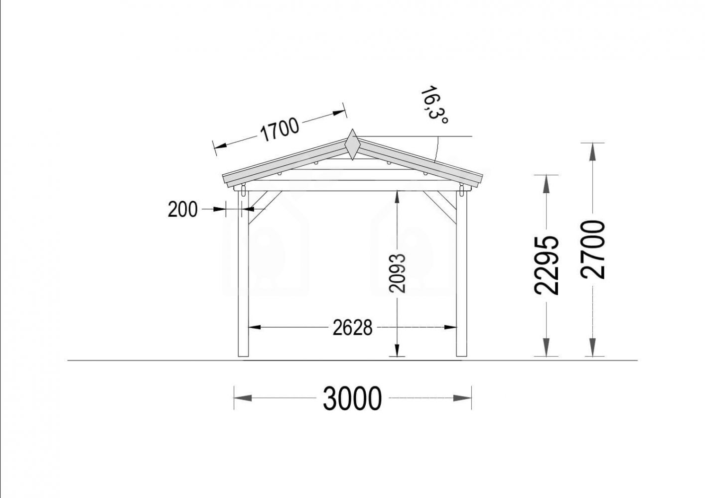 Cochera de madera CLASSIC, 3x6 m, 18 m²