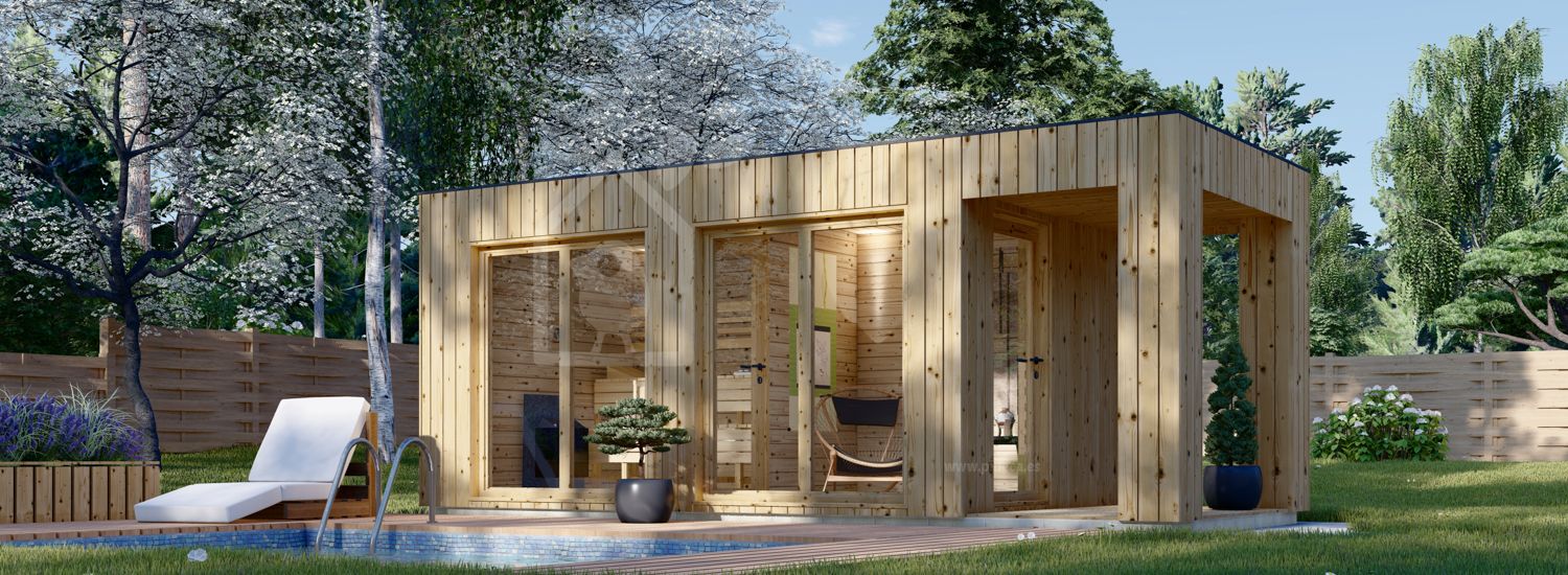 Sauna de exterior con vestuario DELLA (34 mm + revestimiento), 4,6 x 2,6 m, 9,3 m², terraza de 3,6 m² visualization 1