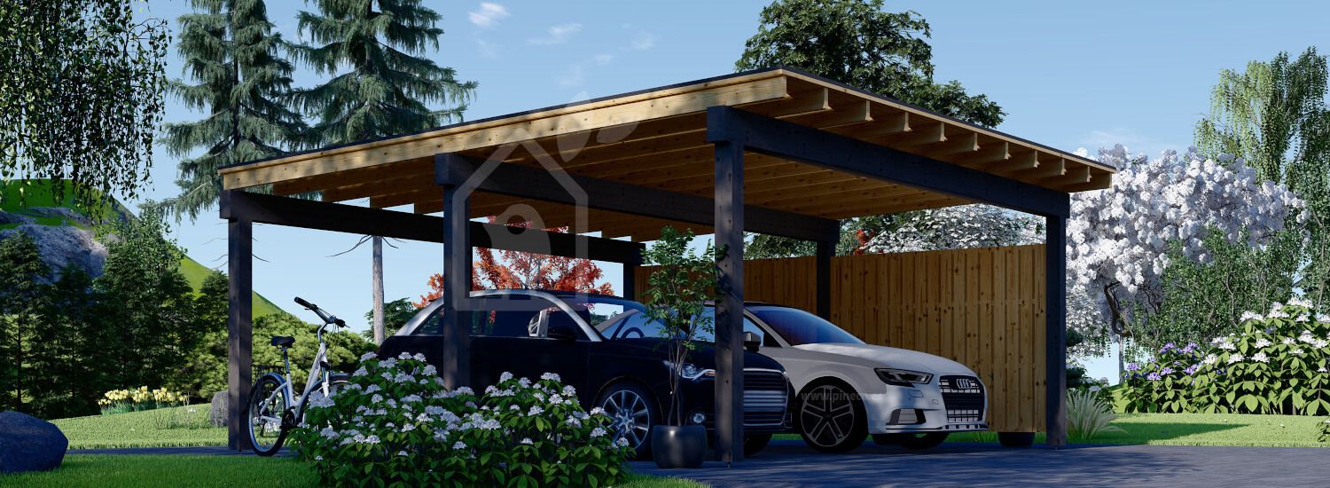 Cochera de madera double LUNA DUO F, 6x6 m, con pared lateral visualization 1