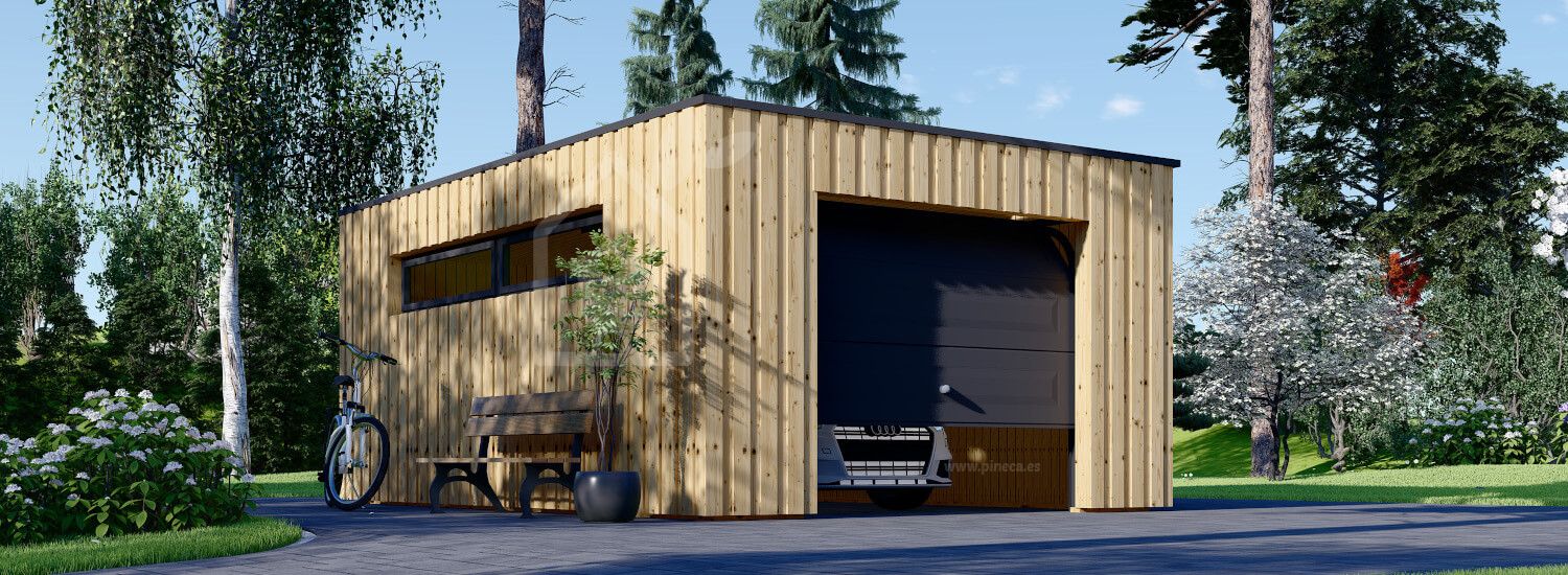 Garaje de madera de techo plano STELA F (estructura de madera), 4x6 m, 24 m² visualization 1