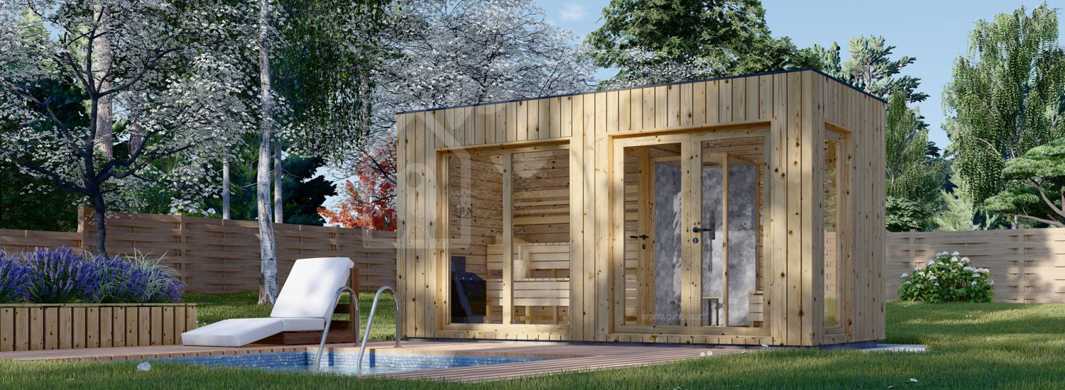 Sauna de exterior con vestuario DELLA (34 mm + revestimiento), 4,6 x 2,1 m, 7,2 m² visualization 1