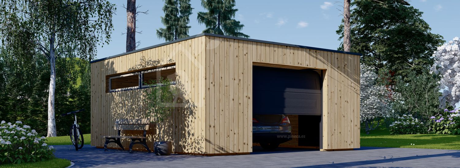 Garaje de madera de techo plano SILVIA F (34 mm + revestimiento), 5x6 m, 30 m² visualization 1