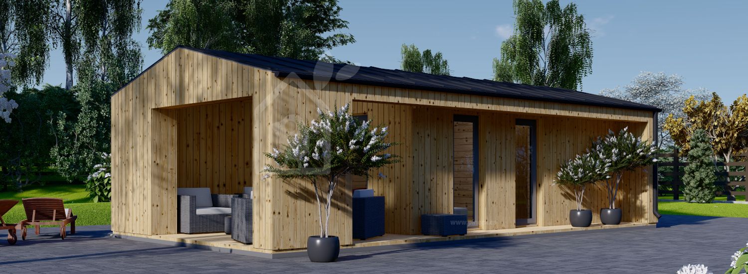 Casa de madera con porche ANNA Modern (Aislada, 34 mm + revestimiento), 20 m² + 16 m² porche visualization 1