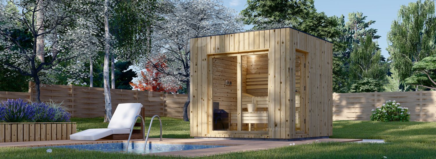 Sauna de exterior DELLA (34 mm + revestimiento), 2,6 x 2,6 m, 5 m² visualization 1