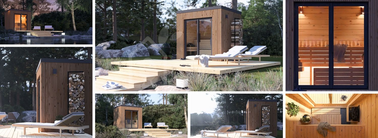 Sauna de exterior OKO (34 mm + revestimiento), 2.3x1.6 m, 2.7 m² visualization 1