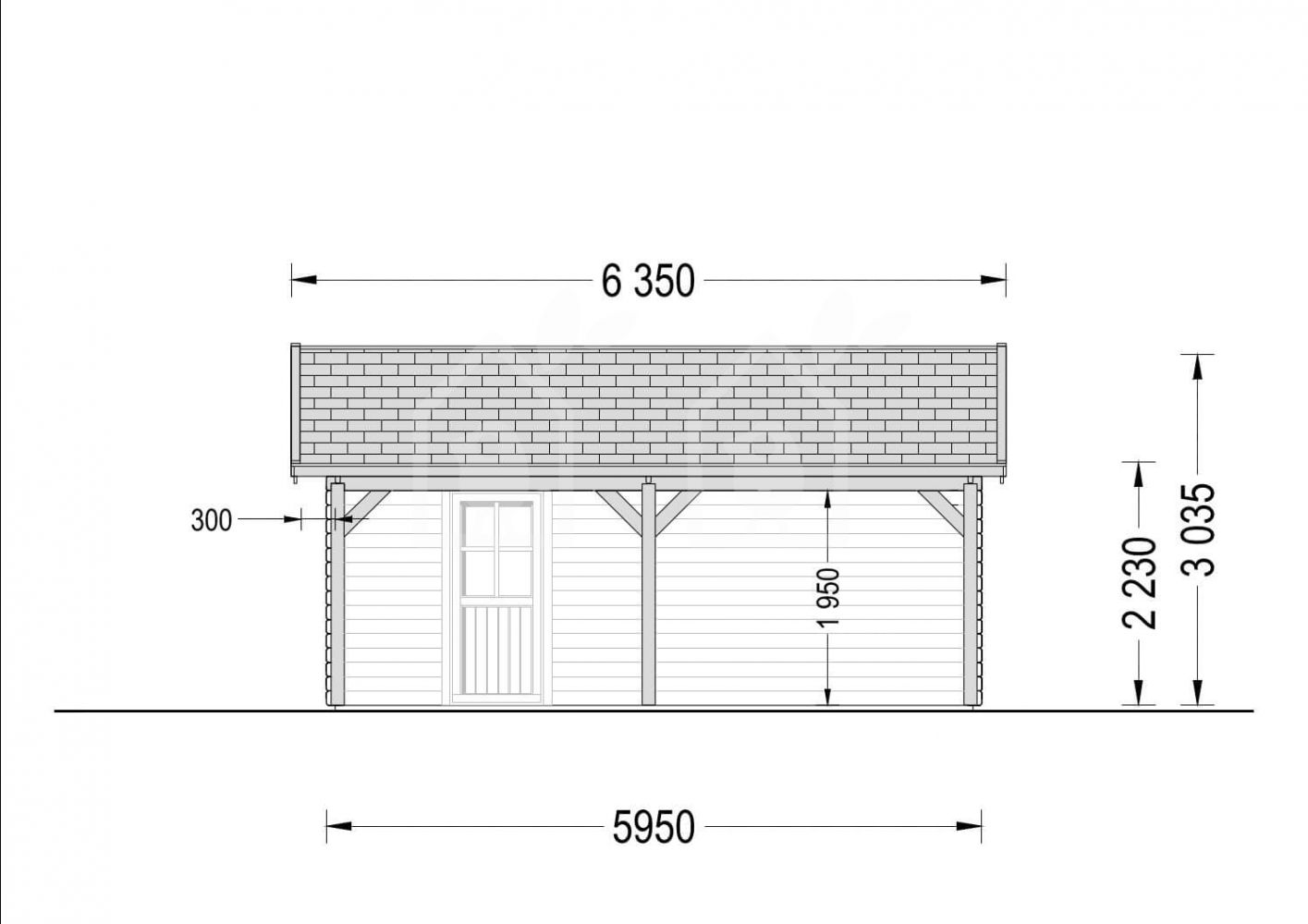 Garaje de madera con cochera (44 mm), 4x6 m + 3x6 m (cochera), 40 m²