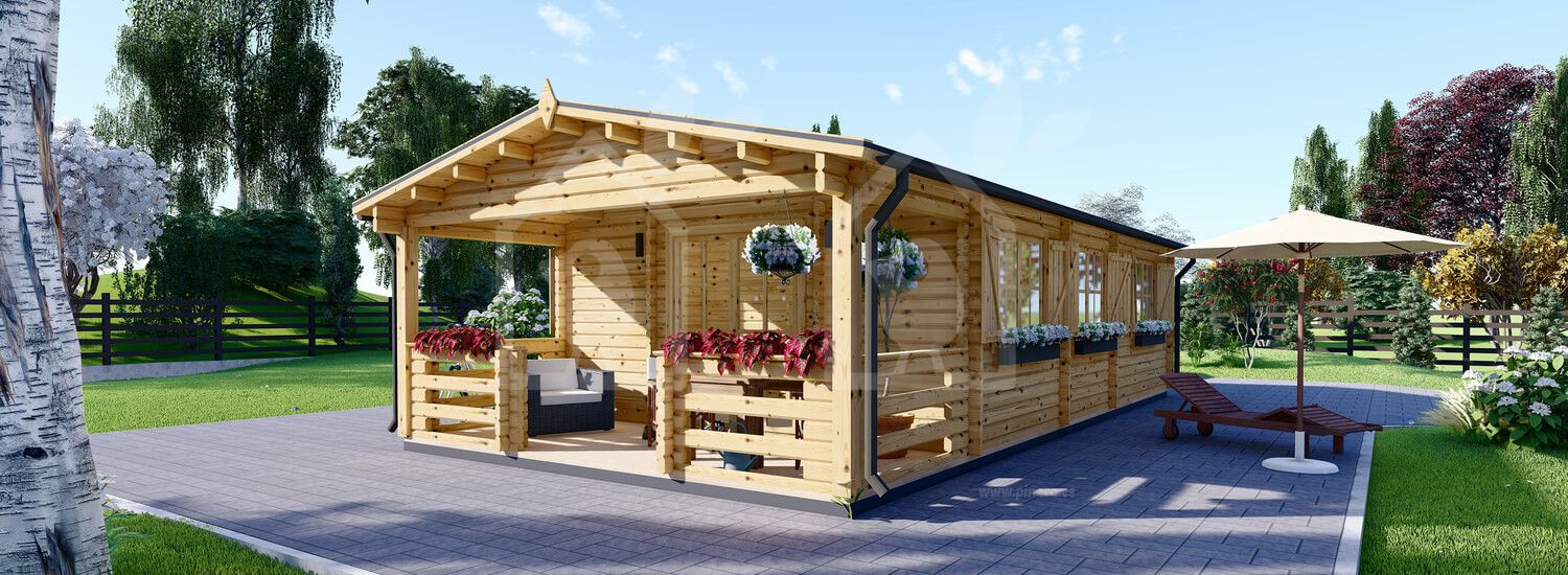 Casa de madera con porche HYMER (44 mm), 42 m² + 10 m² visualization 1