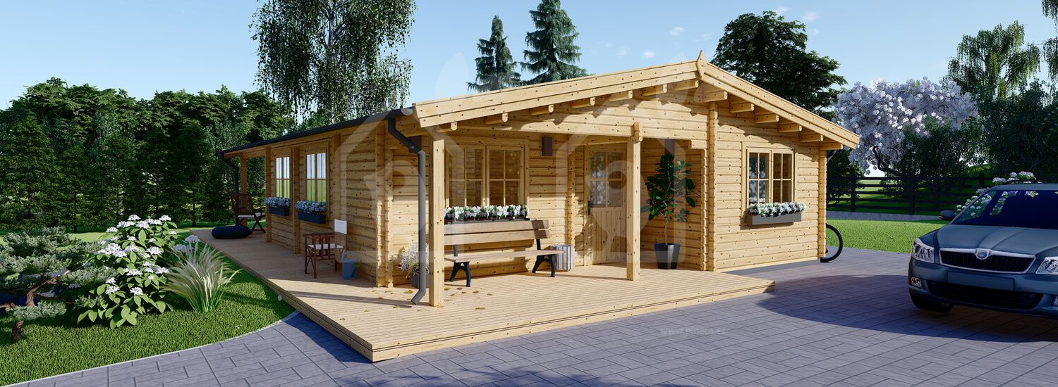 Casa de madera para vivir LINDA (Aislada PLUS, 44+44 mm), 78 m² + 15 m² porche visualization 1