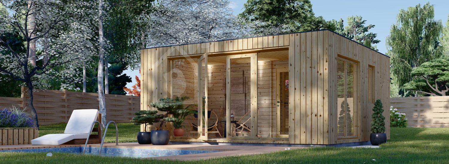 Sauna de exterior con vestuario DELLA (34 mm + revestimiento), 5,1 x 5,1 m, 22 m² visualization 1