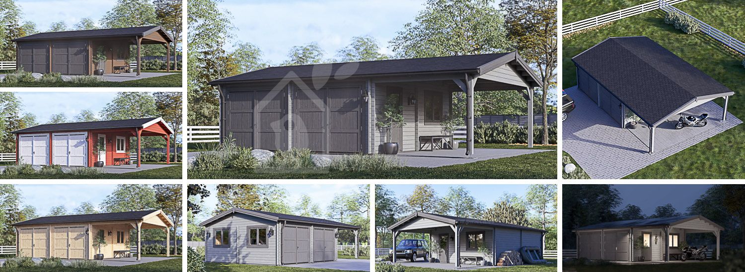 Garaje de madera double MULTI (44 mm) 6x6 m con cochera 3x6 m visualization 1