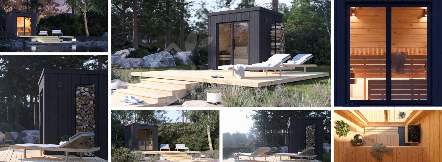 Sauna de exterior OKO (34 mm + revestimiento), 2.3x1.6 m, 2.7 m² visualization 1