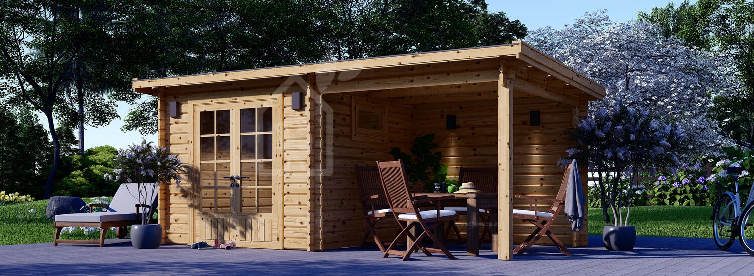 Caseta de jardín de madera con porche LARISSA (28 mm), 5.2x2.7 m, 7 m² + 7 m² visualization 1
