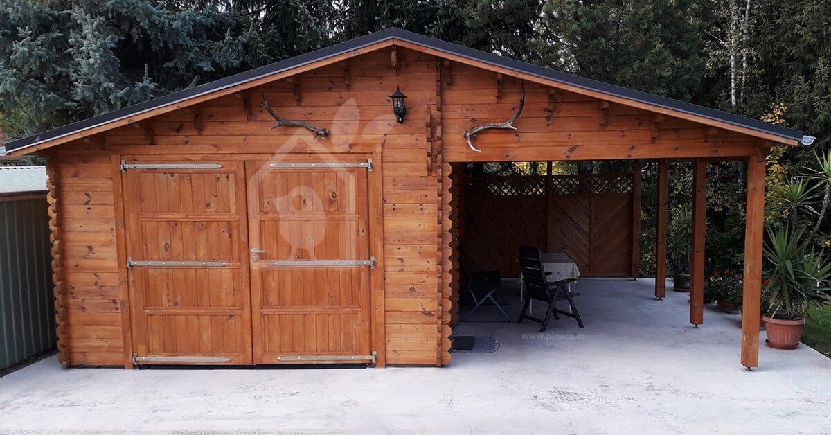 Garaje de madera con cochera (44 mm), 4x6 m + 3x6 m (cochera), 40 m²