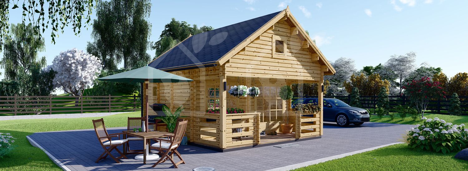 Casa de madera con porche ALBI (66 mm), 20 m² visualization 1