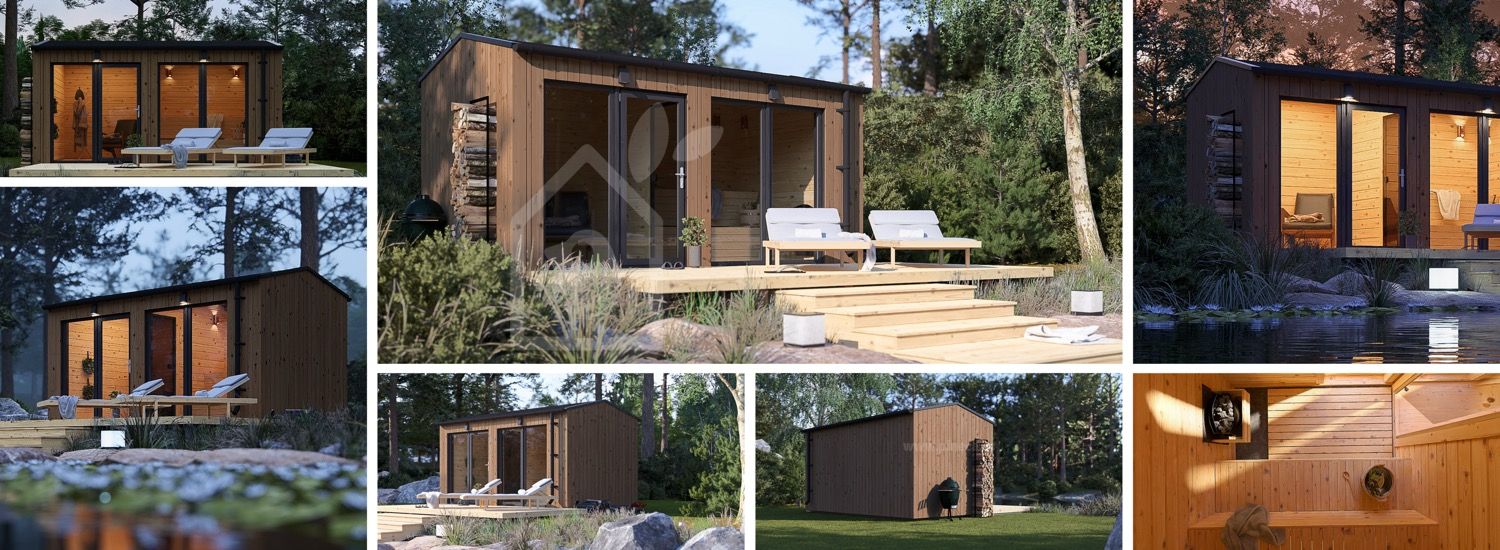 Sauna de exterior SERENE (34 mm + revestimiento), 4.5x2.5 m, 5 m² visualization 1