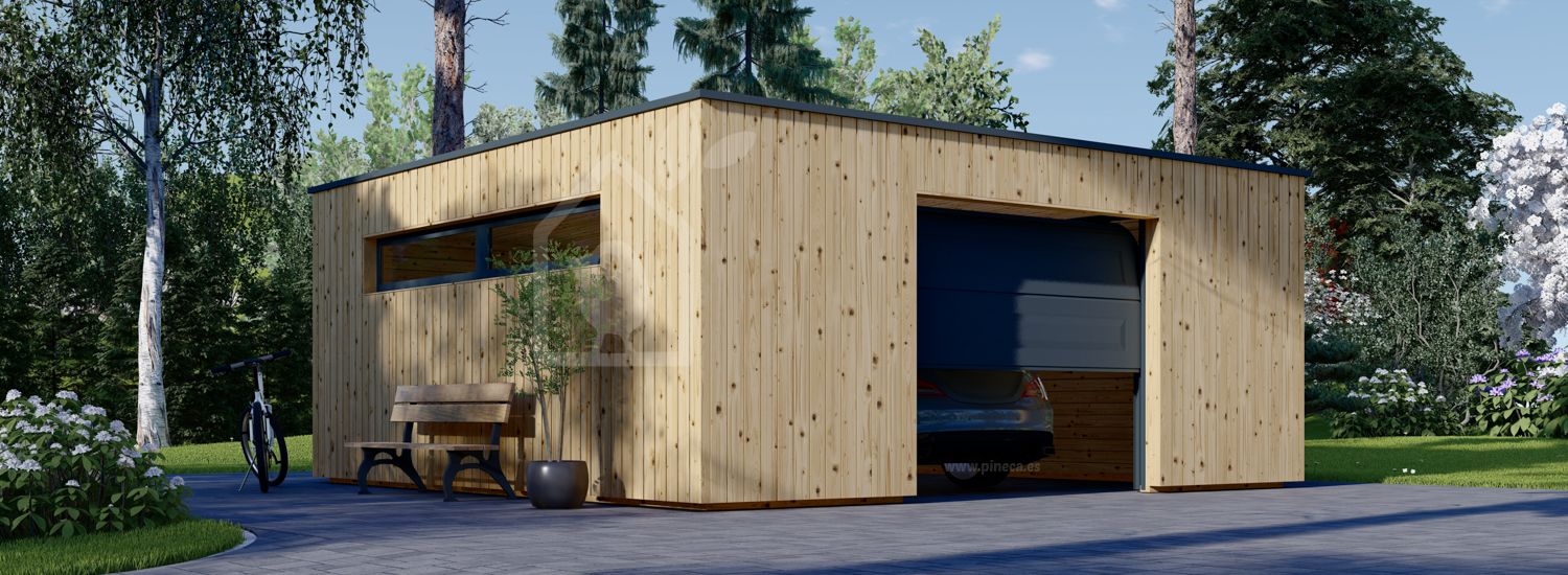 Garaje de madera de techo plano SILVIA F (34 mm + revestimiento), 6x6 m, 36 m² visualization 1